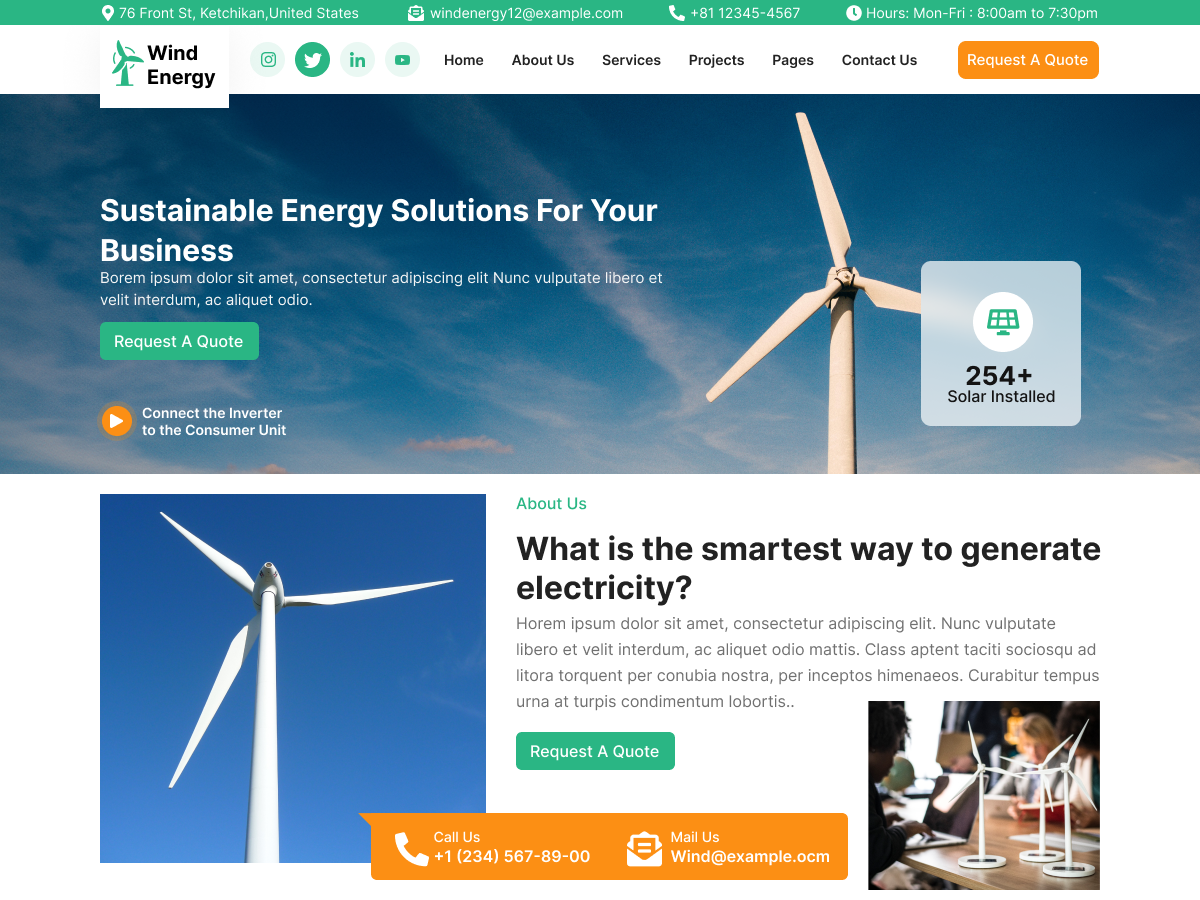 Free Wind Energy WordPress Theme